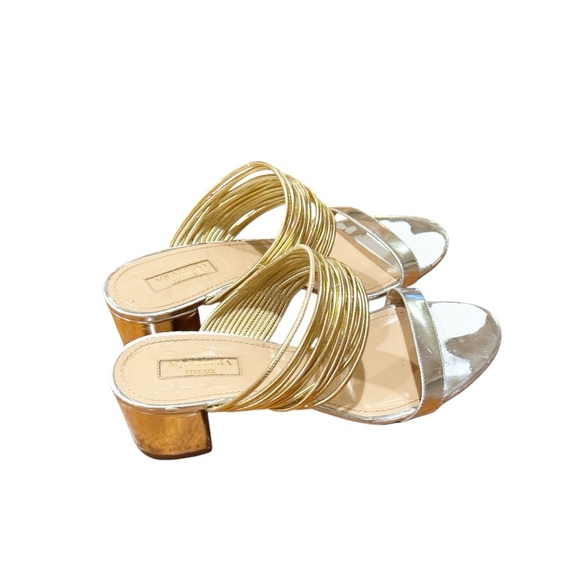 Aquazzura Rendez Vou Metallic Mirrored Slide Sandal 38 or 7.5 - Picture 2 of 11